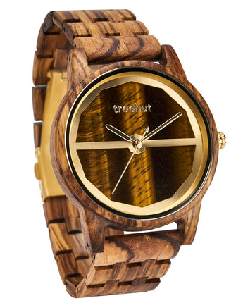 Summit Tiger Eye Zebrawood Men's Marble Wooden Watch
